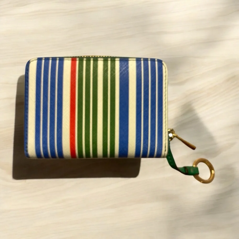 Tory Burch Striped Blue and Green leather wallet EUC